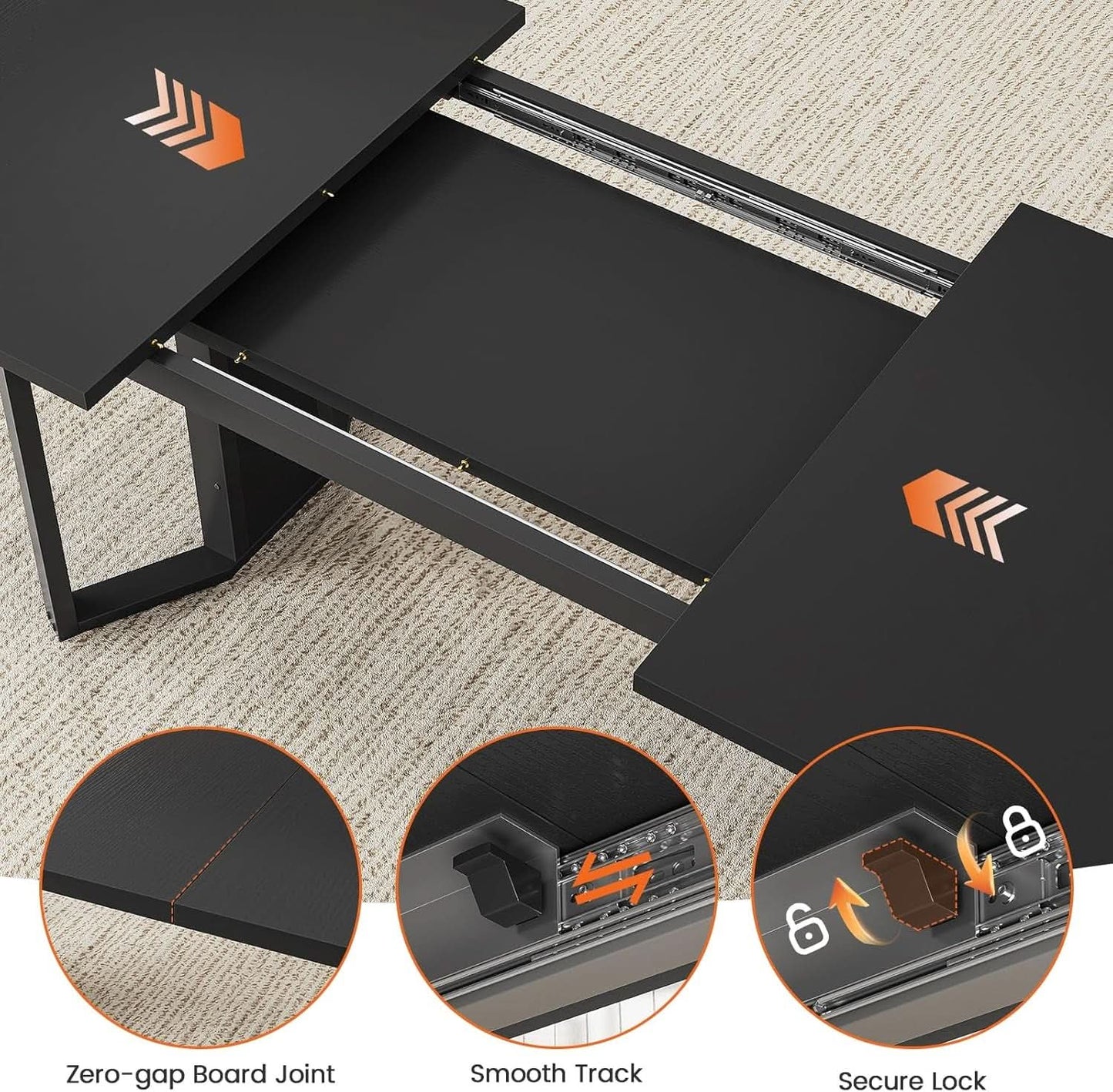 63 Inch Extendable MDF Board Dining Table Set Black Finish