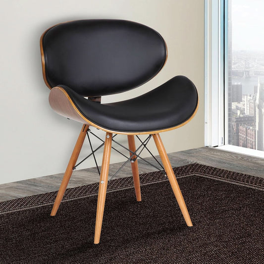 Cassie Dining Chair Black Faux Leather Walnut Wood