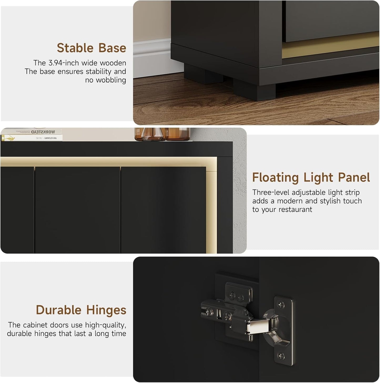 63Inch Black Sideboard Buffet Cabinet With PowerOutlets