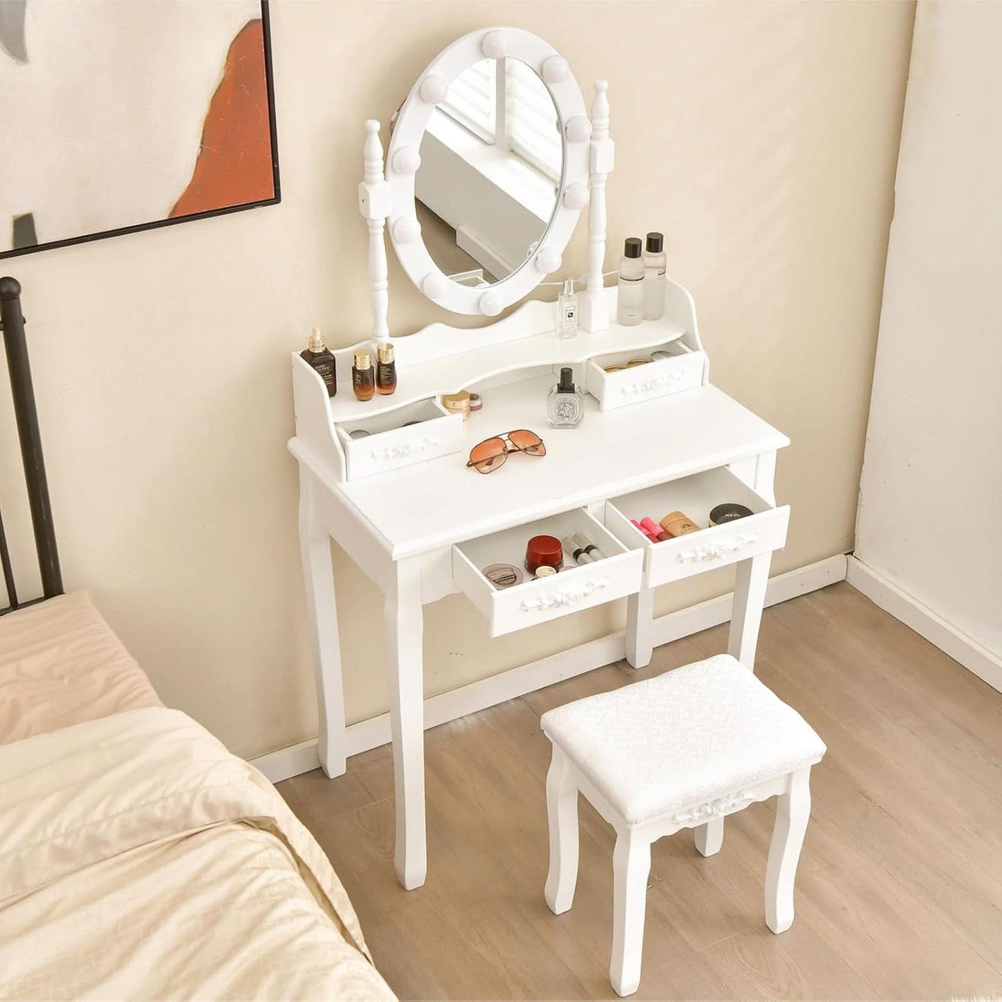 White Premium Makeup Vanity Table Illuminated Mirror
