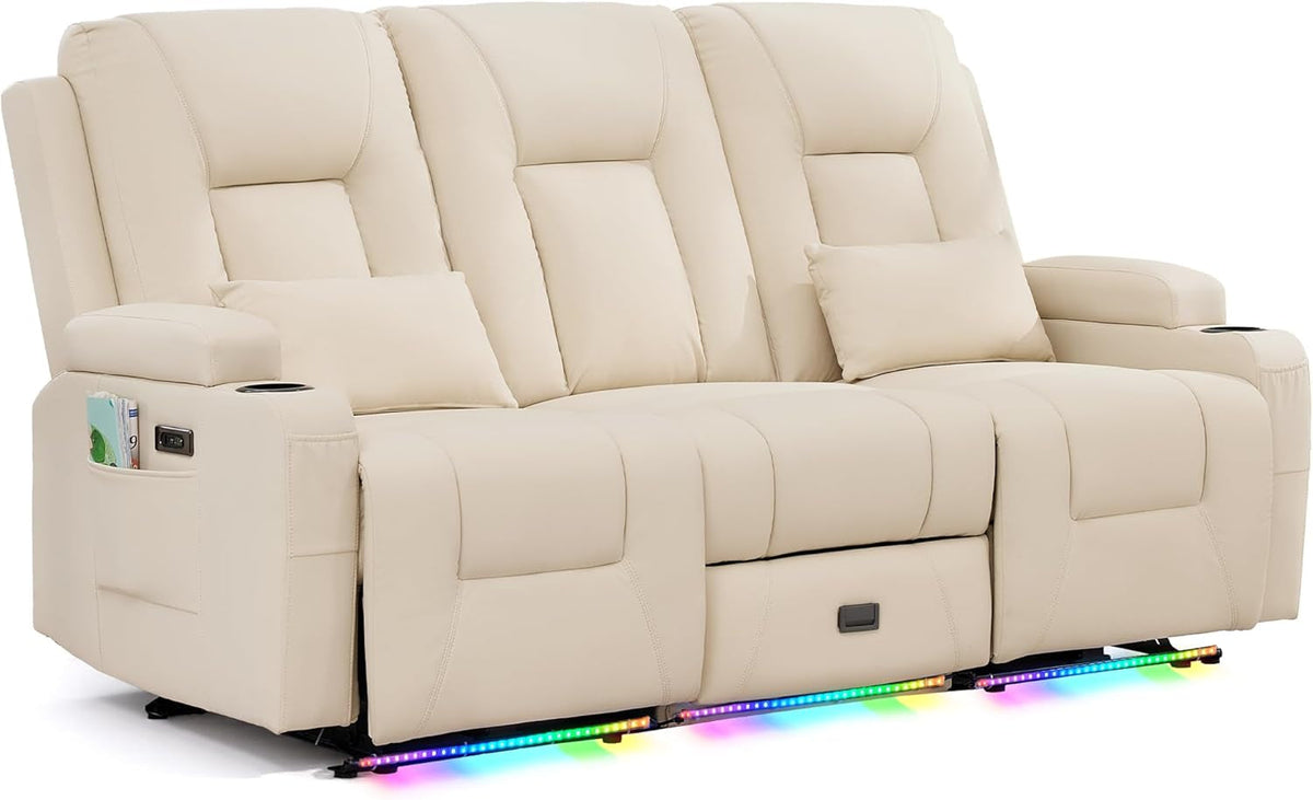 Power Loveseat Recliner Sofa Beige Ambient Lighting