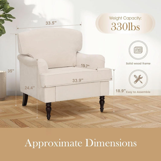 Three Piece Living Room Furniture Set With Linen Fabric Loveseat And Two Accent Chairs Off White-1
