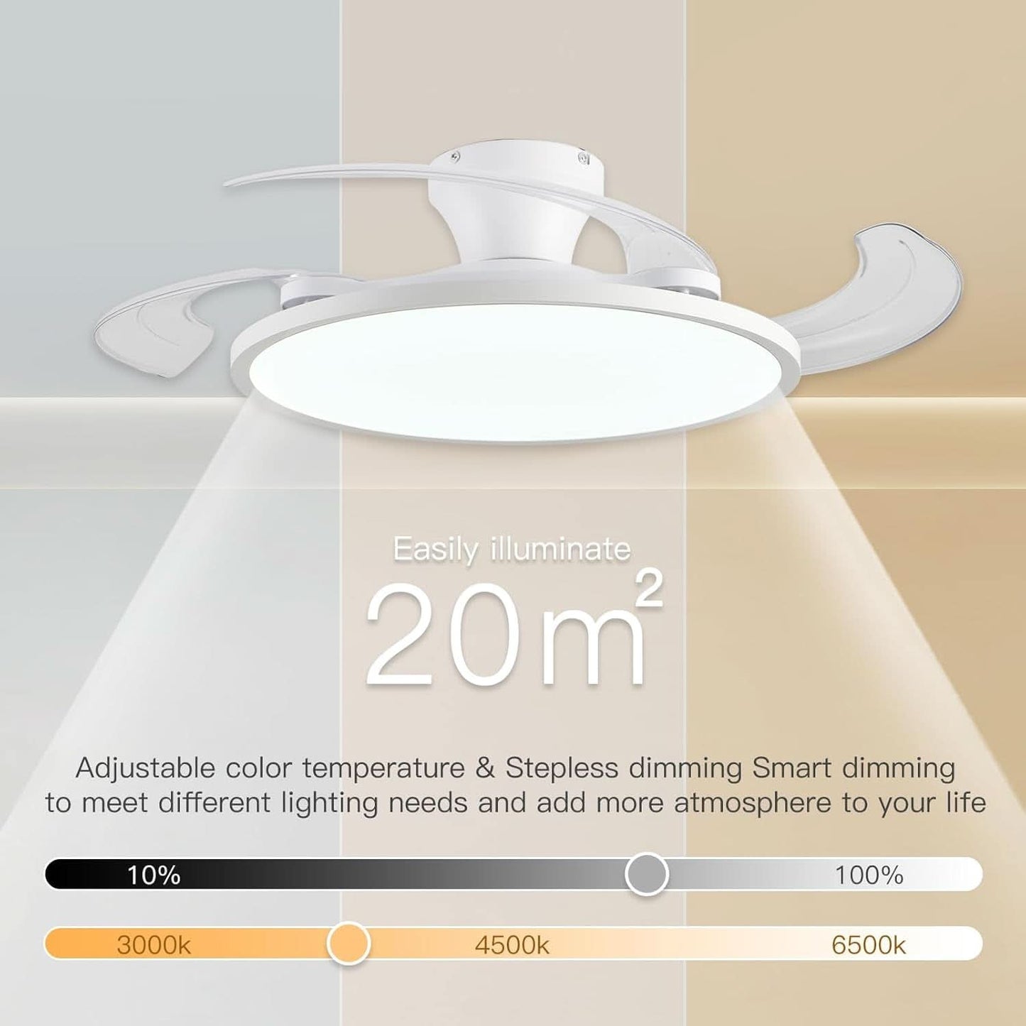 42 Inch Retractable Ceiling Fan Featuring Lighting