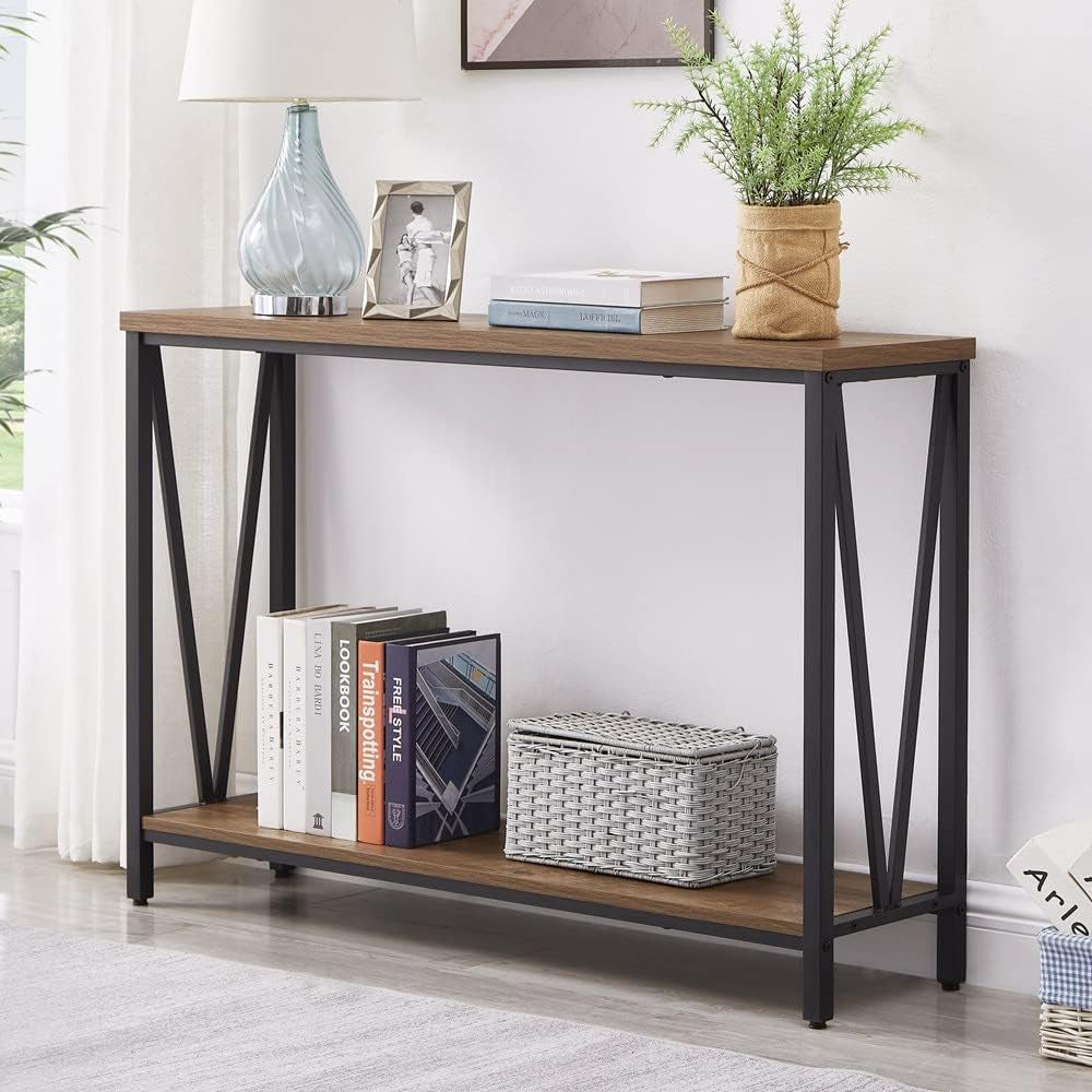 Industrial Oak Rustic Sofa Console Table Two Tiered