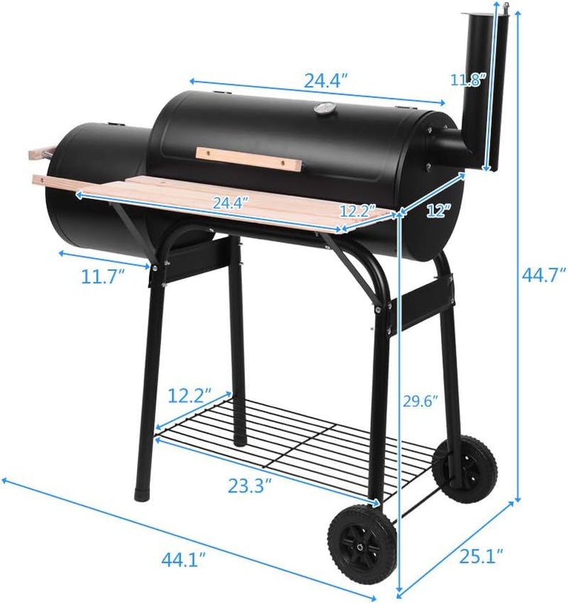 Charcoal Offset Smoker Grill With Professional Grade Space