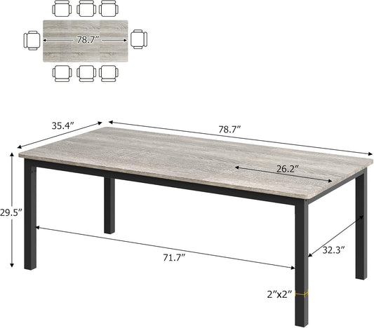 79 Inches Industrial Dining Table Greywashed Finish