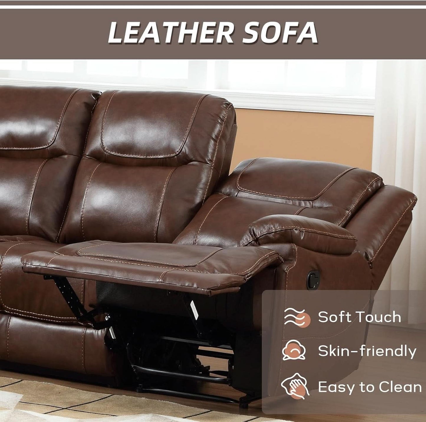 Manual Recliner Sofa Set Brown Living Room Collection