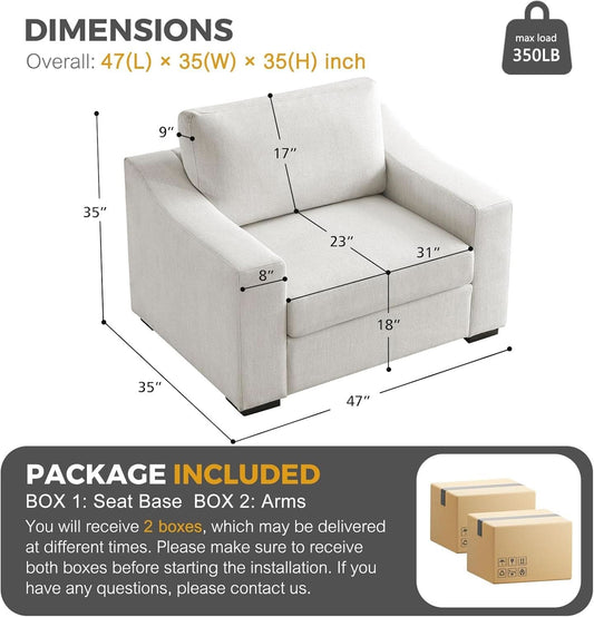 47 Inch Wide Ivory Upholstered Contemporary Armchair