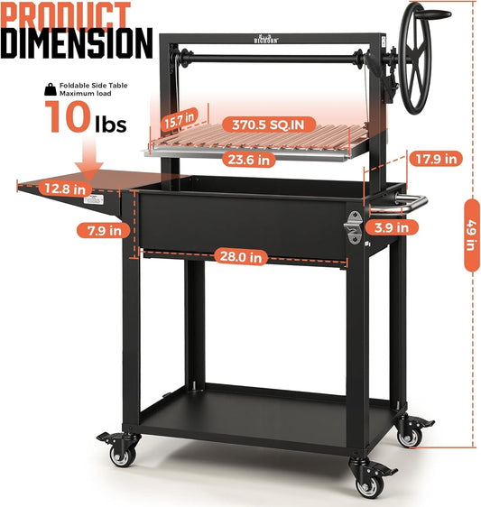Argentine Parrilla Grill With Adjustable Height Storage