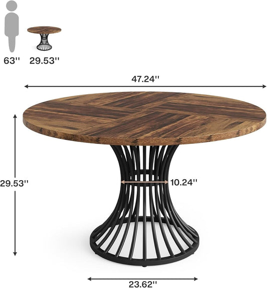Round Dining Table 47 Inch Metal Base For Kitchen And Dining