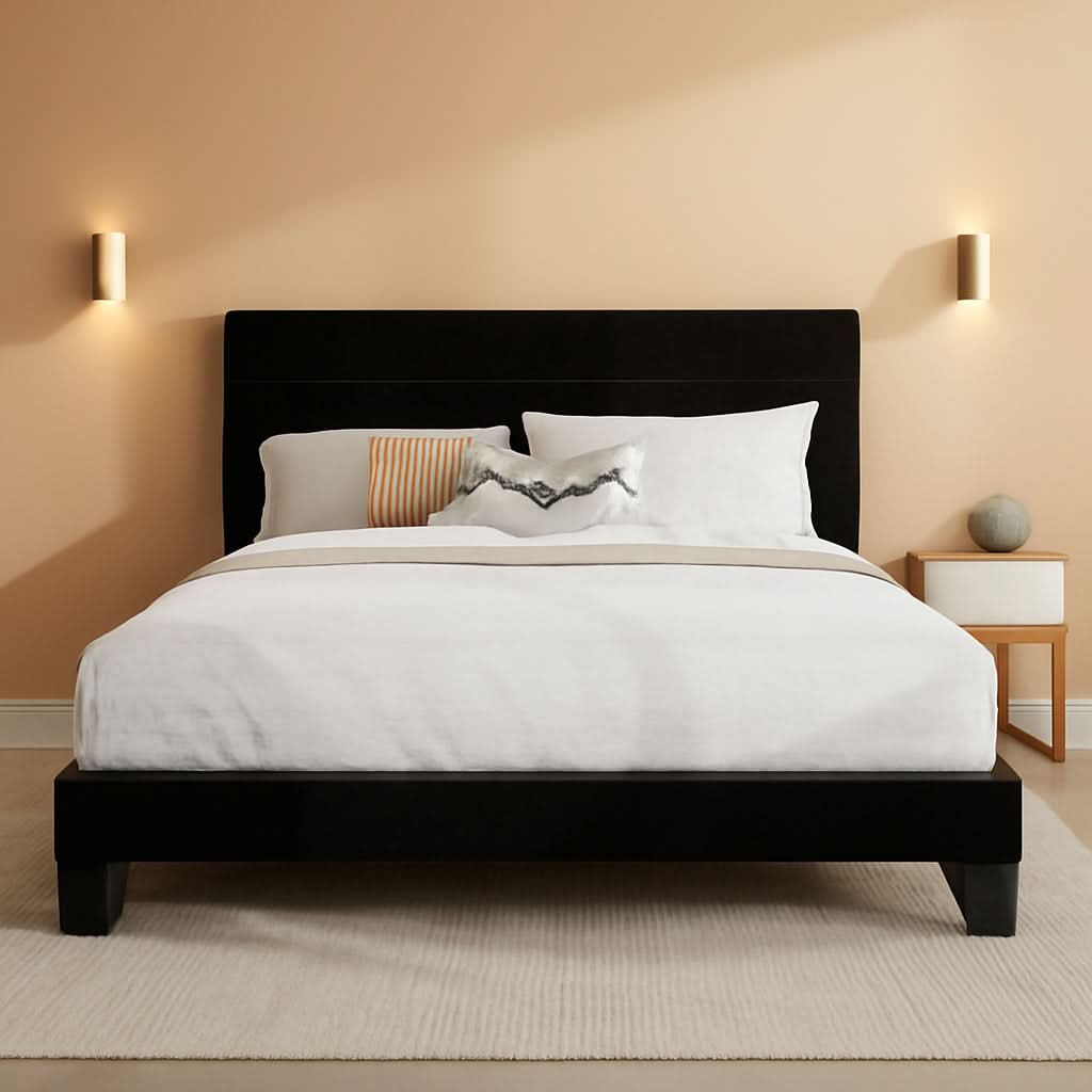 Standard Platform Bed Frame Velvet Headboard Black