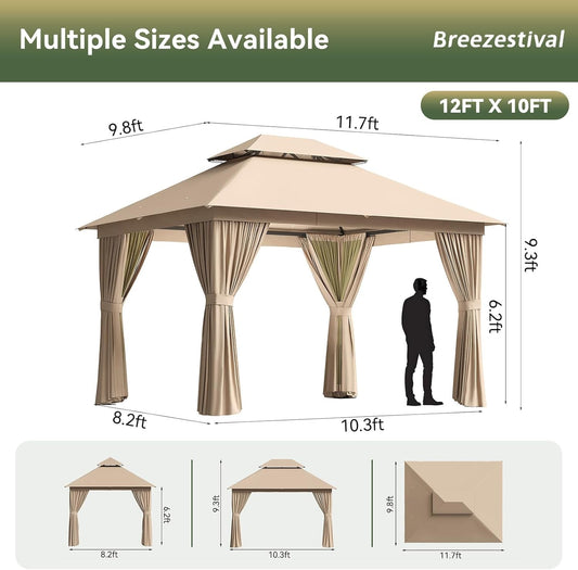12x10ft Outdoor Gazebo Stainless Steel Frame Durable