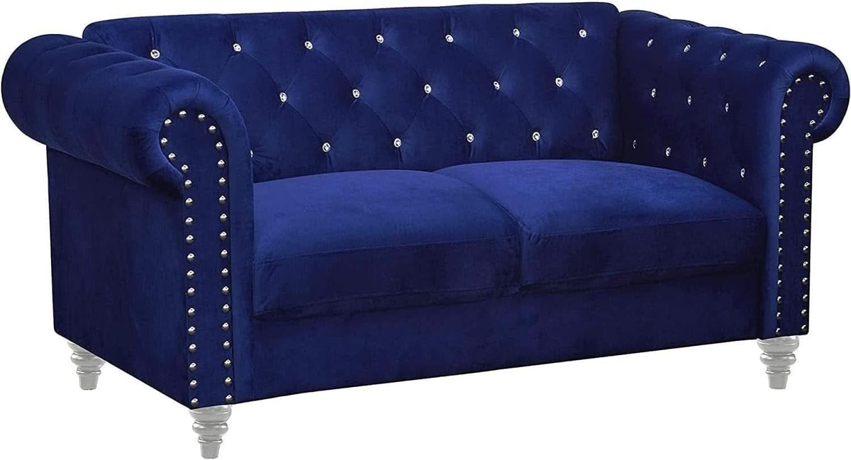 Royal Blue Crystal Tufted Velvet Sofa and Loveseat Set