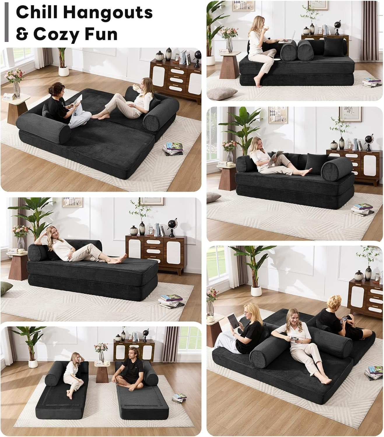 79 Inch Convertible Sofa Bed Black Luxurious Comfort-4