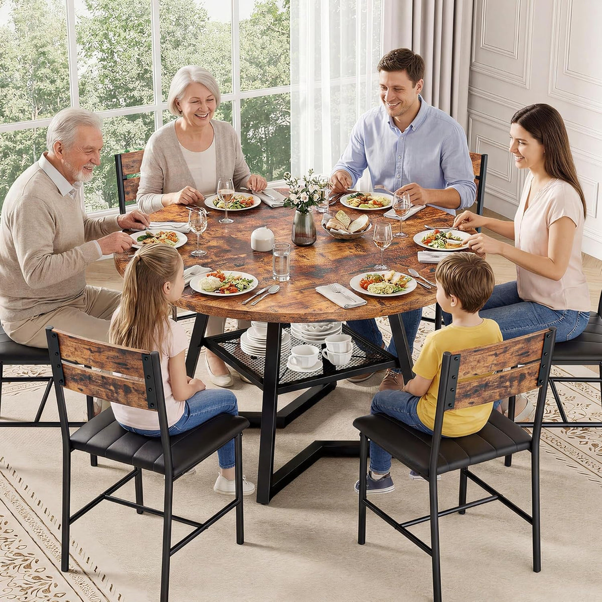 Industrial Round 47.2 Inch Dining Table With Storage