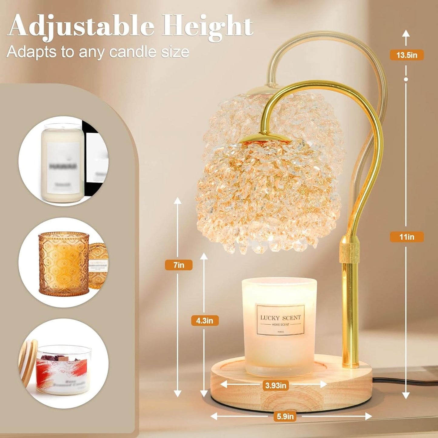 Candle Warmer Lamp Adjustable Height Crystal Lampshade