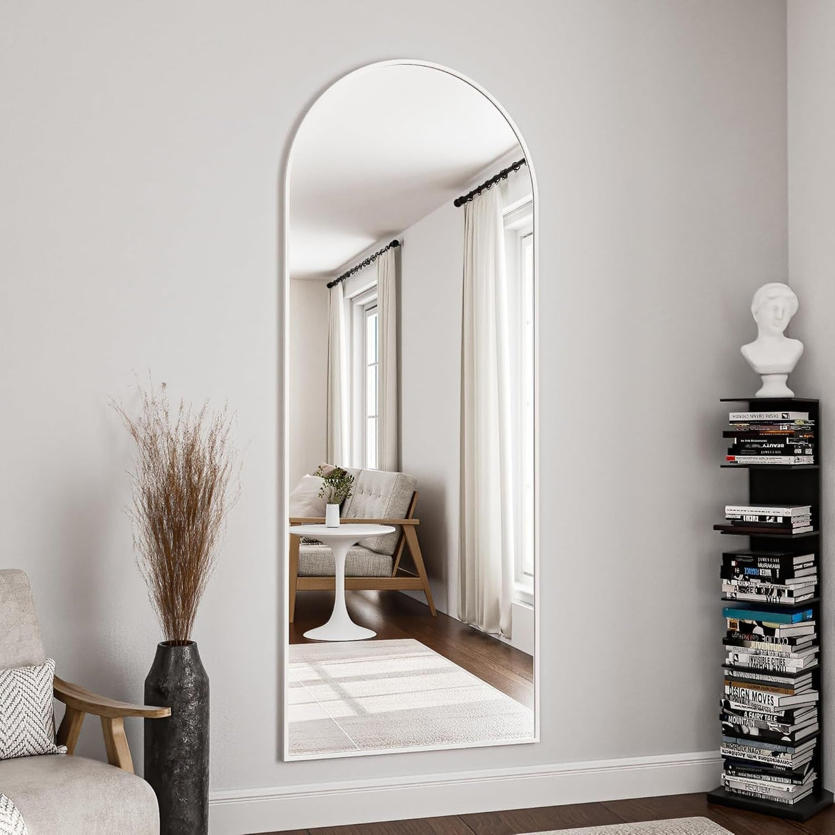 Arched FullLength Aluminum Framed Floor Mirror White