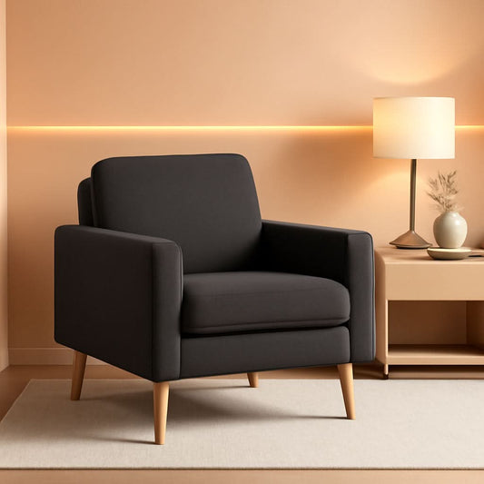 Black Modern Accent Armchair With Ergonomic Deep Seat For Living Room