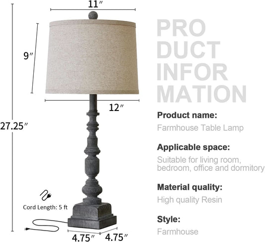 27.75 Inch Industrial Timeworn Farmhouse Table Lamps USB