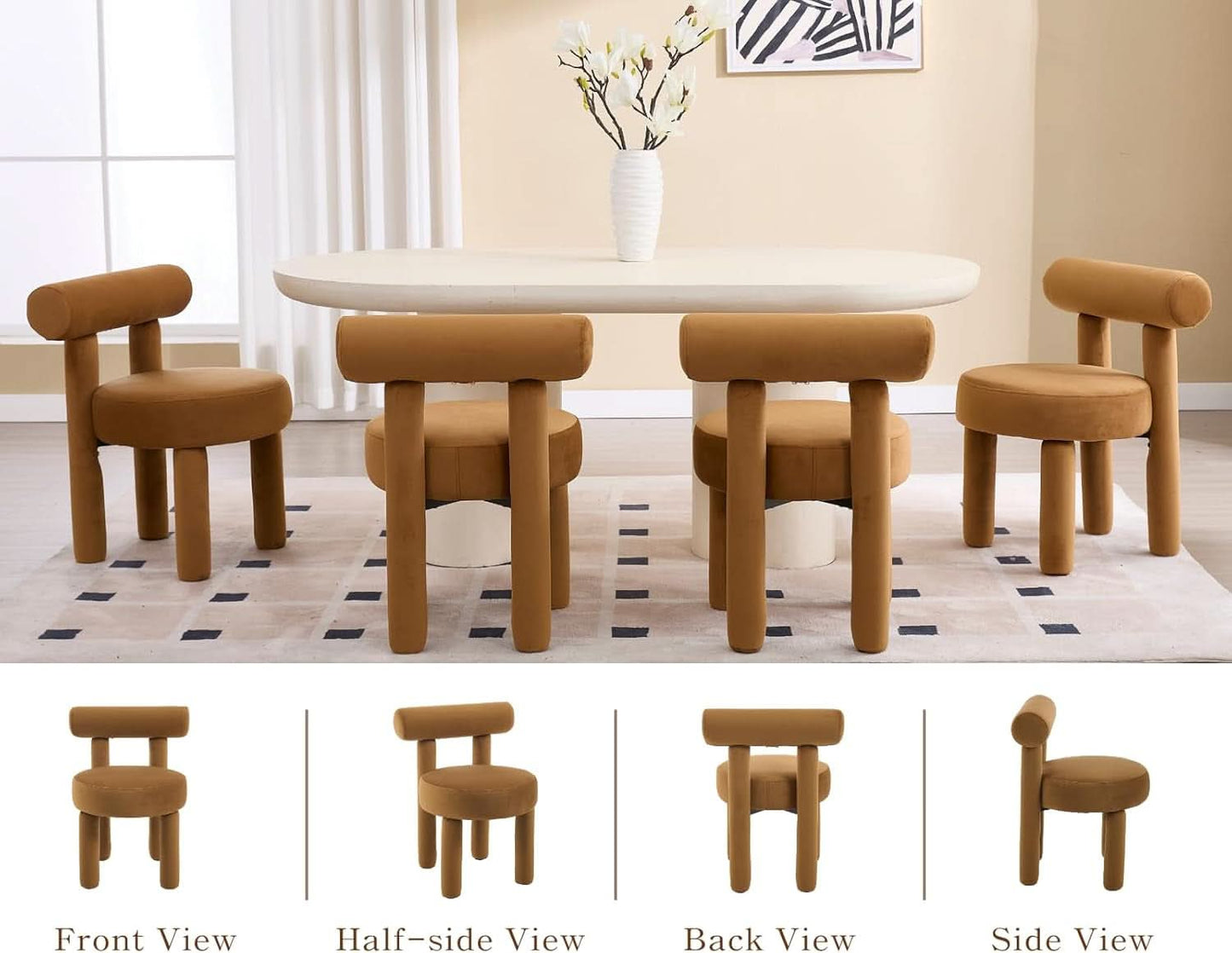 Velvet Upholstered Armless Dining Chairs Yellowish Brown