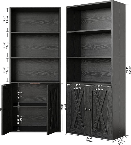 Industrial Floorstanding Five Shelf Bookcase With Doors