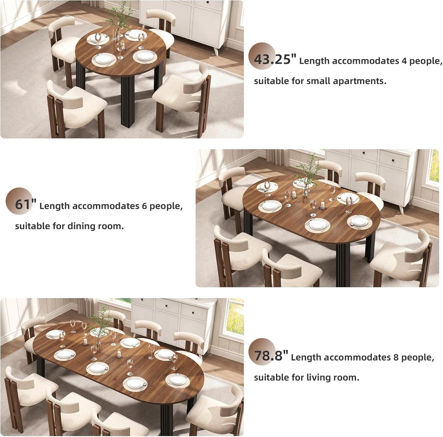 Walnut wood Oval Extendable Dining Table With Leaves