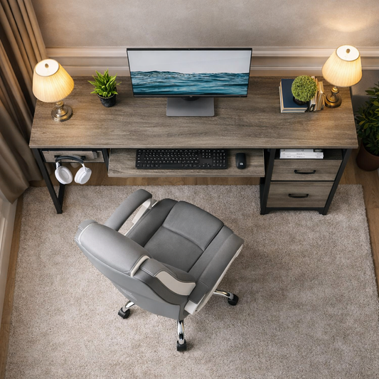 Gray 48Inch Ergonomic Office Desk PremiumStorage Chair