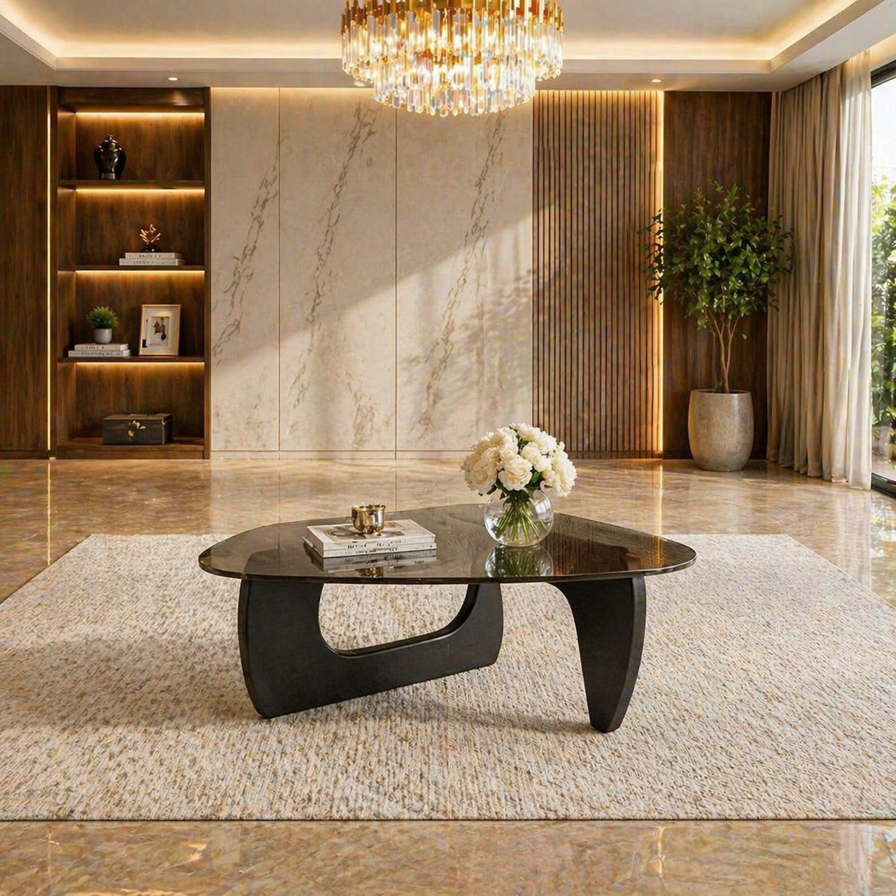 Modern Black L-Shaped Cloud Sectional Sofa with Glass Coffee Table Living Room Set-4