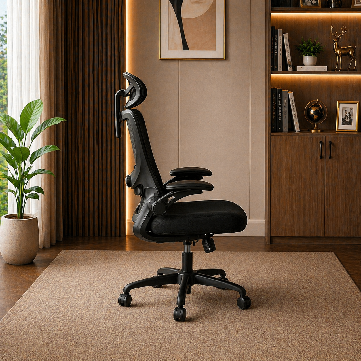 Tribesigns Reversible 5-Drawer Computer Desk & Marsail Mesh Office Chair Set Black