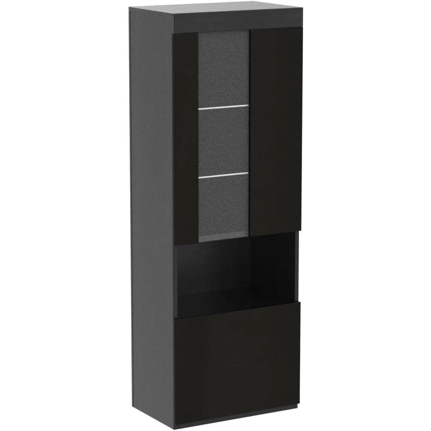 Two Piece 71 Inch Tall Bookcase Storage Cabinet With Glass Doors Set Of Two For Living Room And Office-4