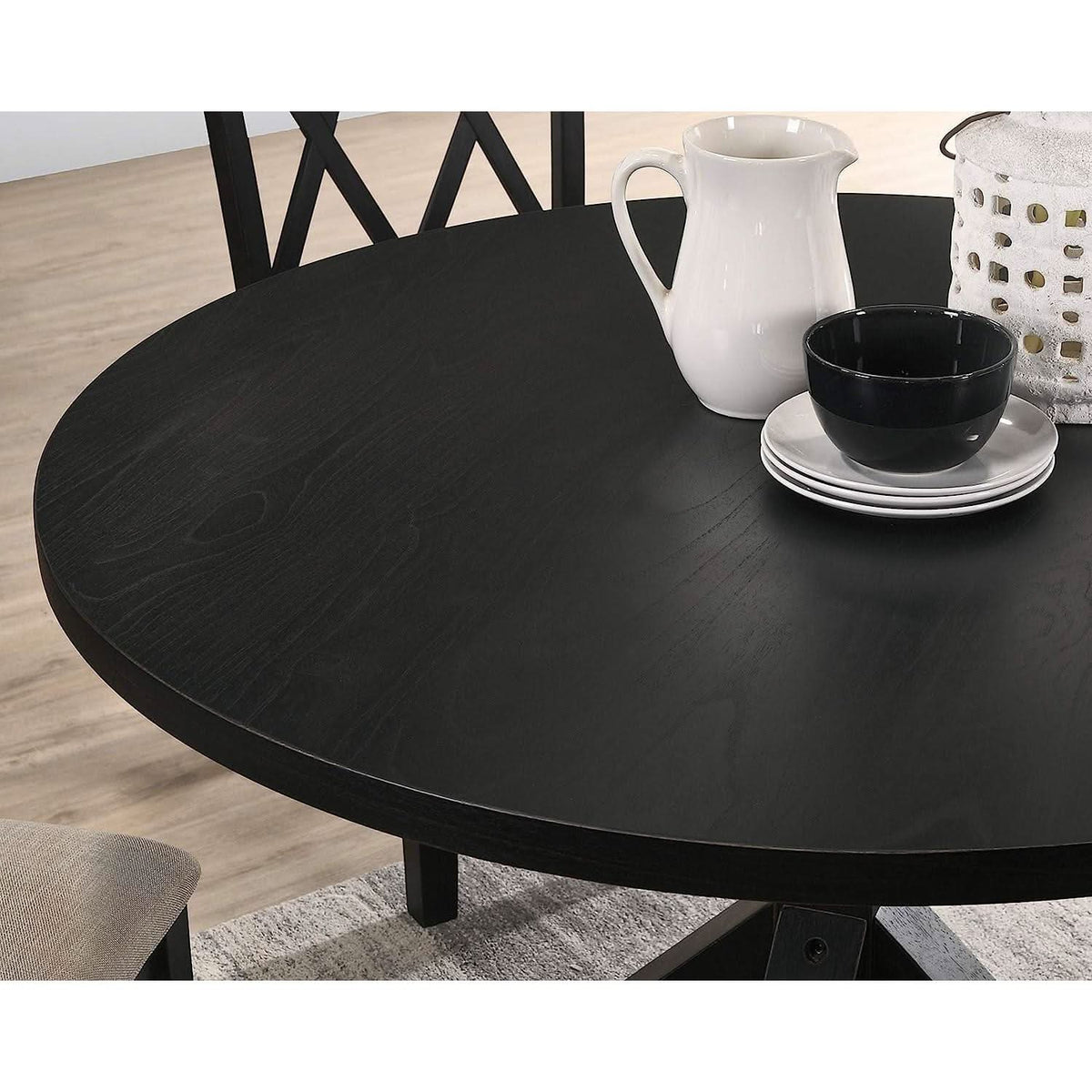 Black Oak Veneer Dining Table 48 Inch Square Cross Buck