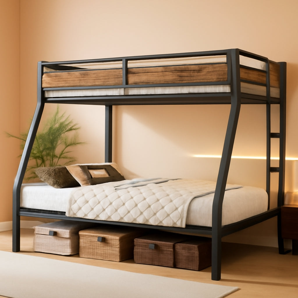 Twin Over Full Bunk Bed With Industrial Guardrail System
