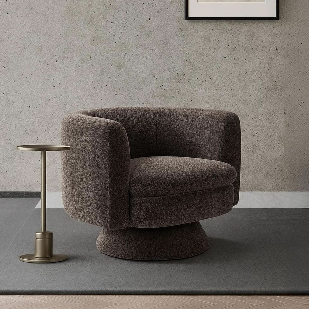 360 Degree Swivel Chair Espresso Velvet Upholstery