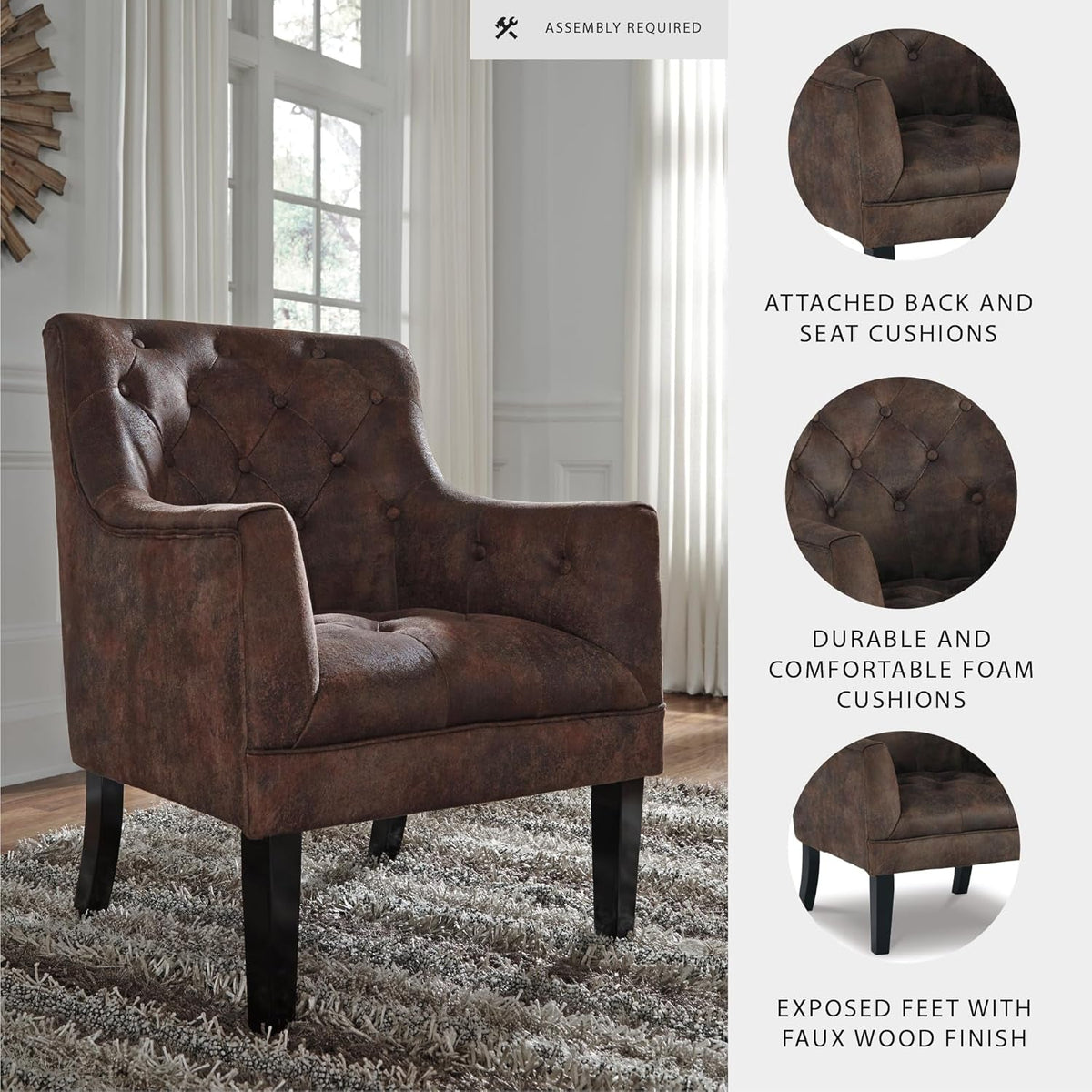 Traditional Upholstered Accent Chair 20.5 Inch Brown