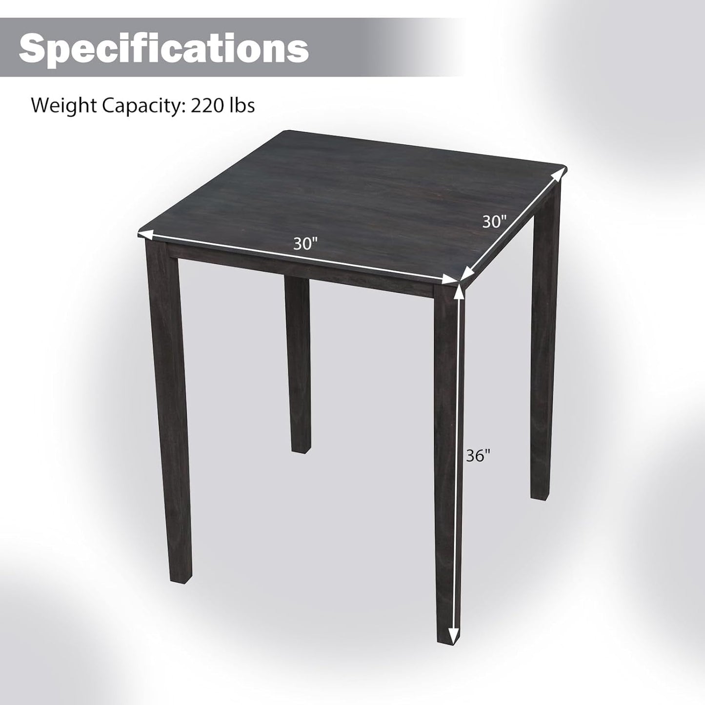 Graphite Square Dining Table Contemporary Solid Wood