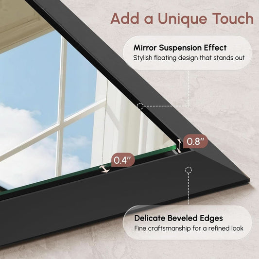 24X32Inch Beveled Aluminum Framed Mirror Brushed Black