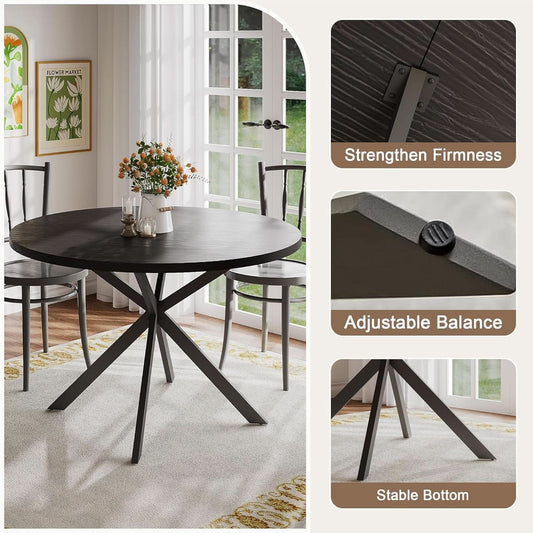 47.2 Inch Circular Dining Table Matte Black Finish