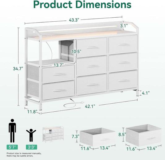White Dresser With Customizable LED Lighting Outlet