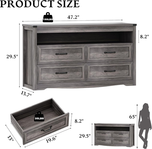 LED Illuminated Charcoal Grey Dresser With Drawers