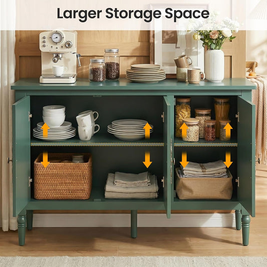 Forest Green Buffet Sideboard With Adjustable Shelves