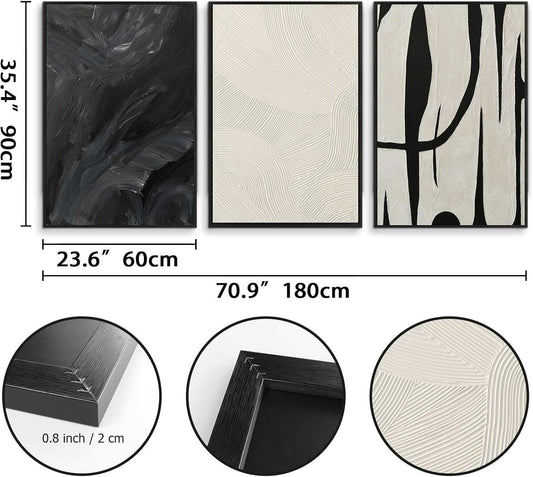Monochrome Textured Abstract Wall Art Framed 24X36Inches