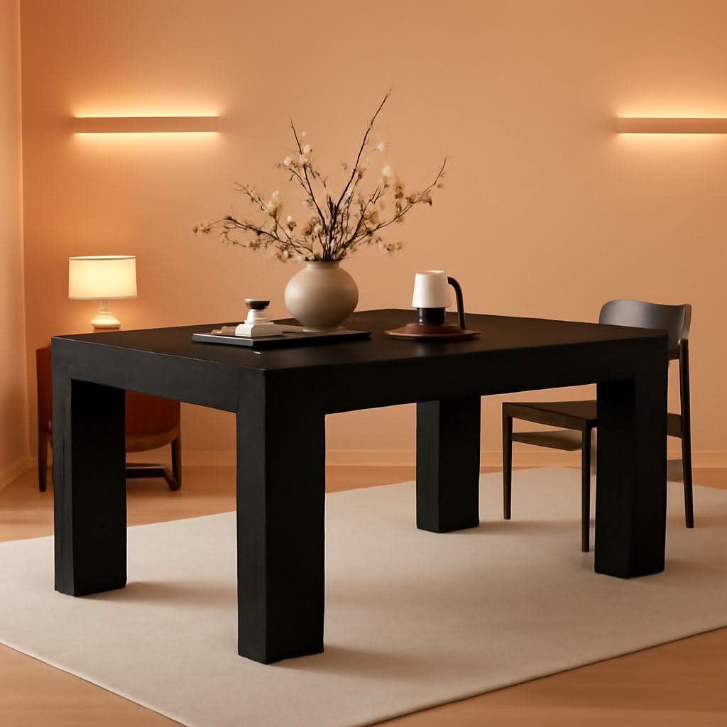 63 Inch Black Rectangular Dining Table With Heavy Duty Legs