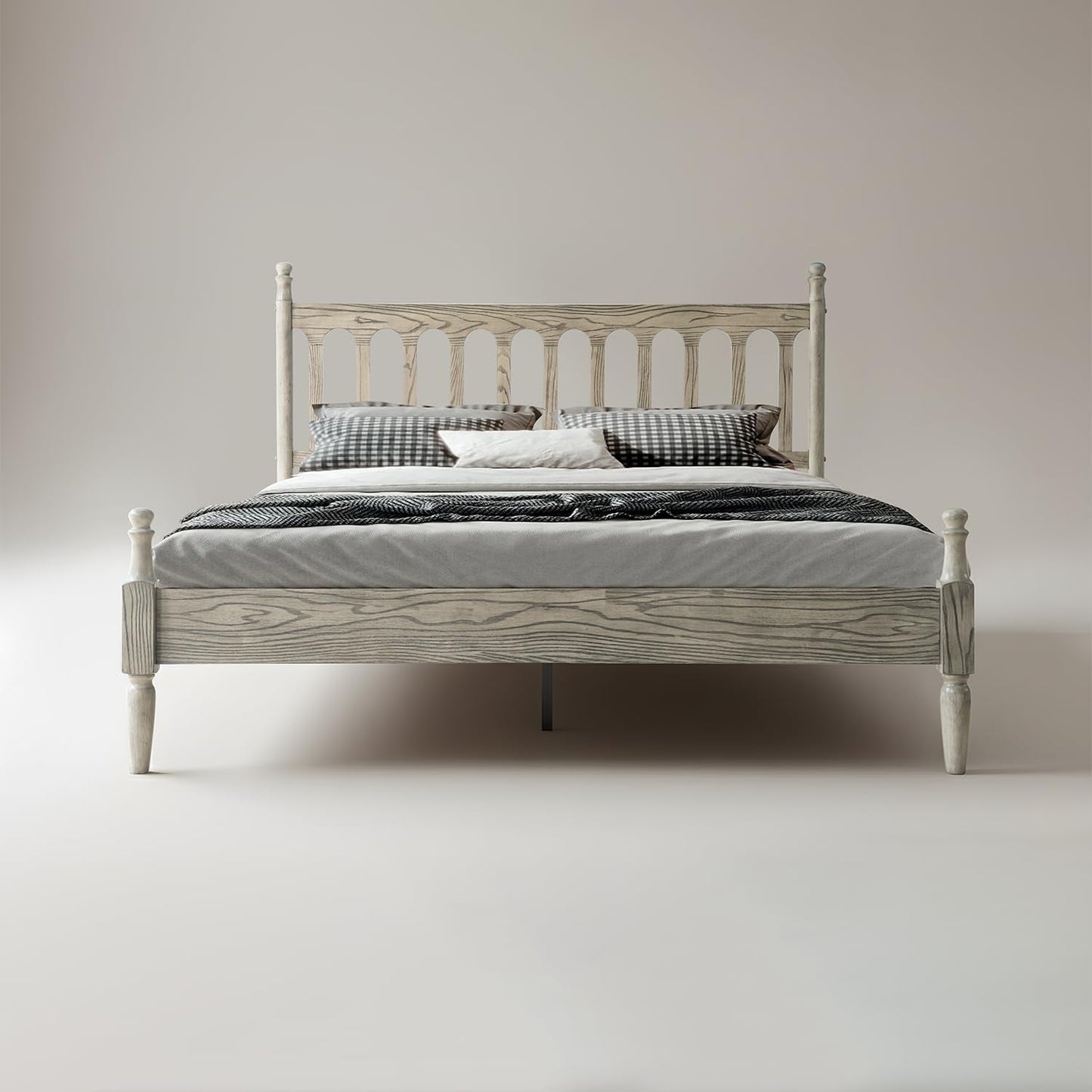Queen Platform Bed Frame Solid Wood Weathered GrayOak