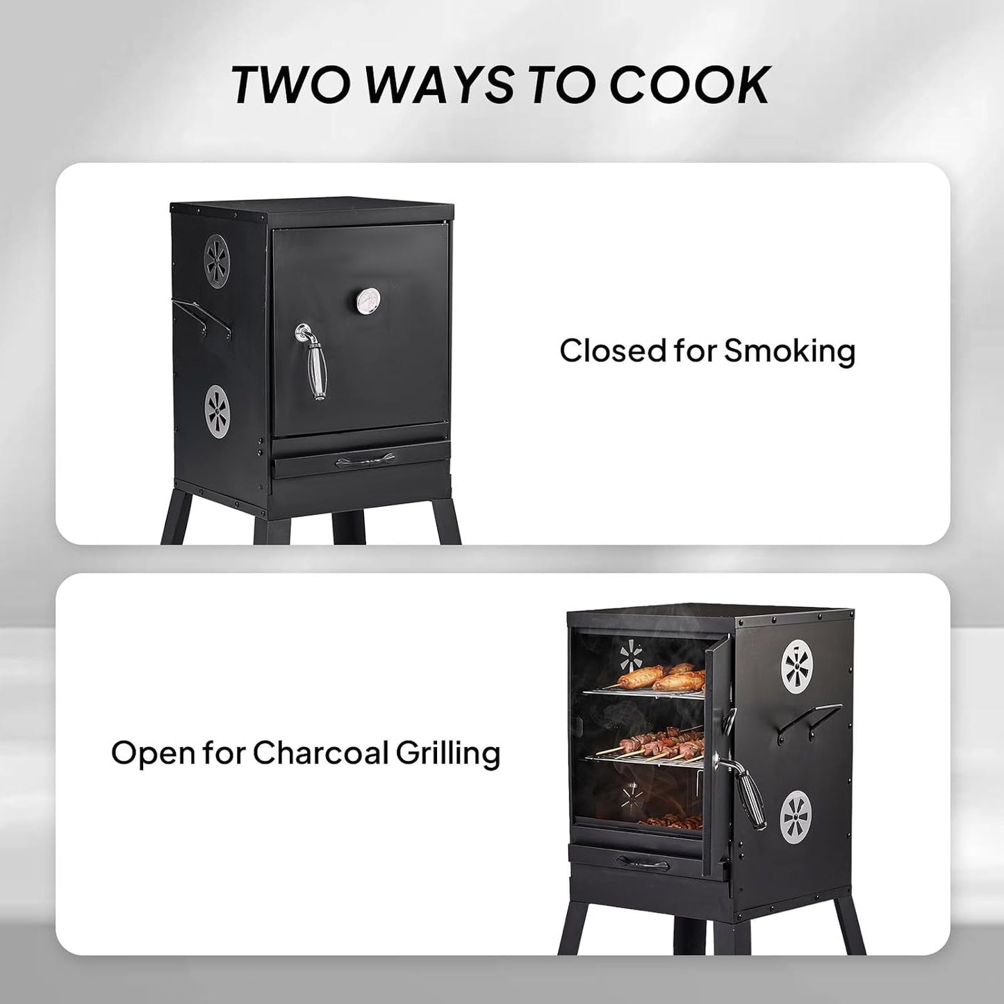 Black Portable Vertical Charcoal Smoker Grill Outdoor