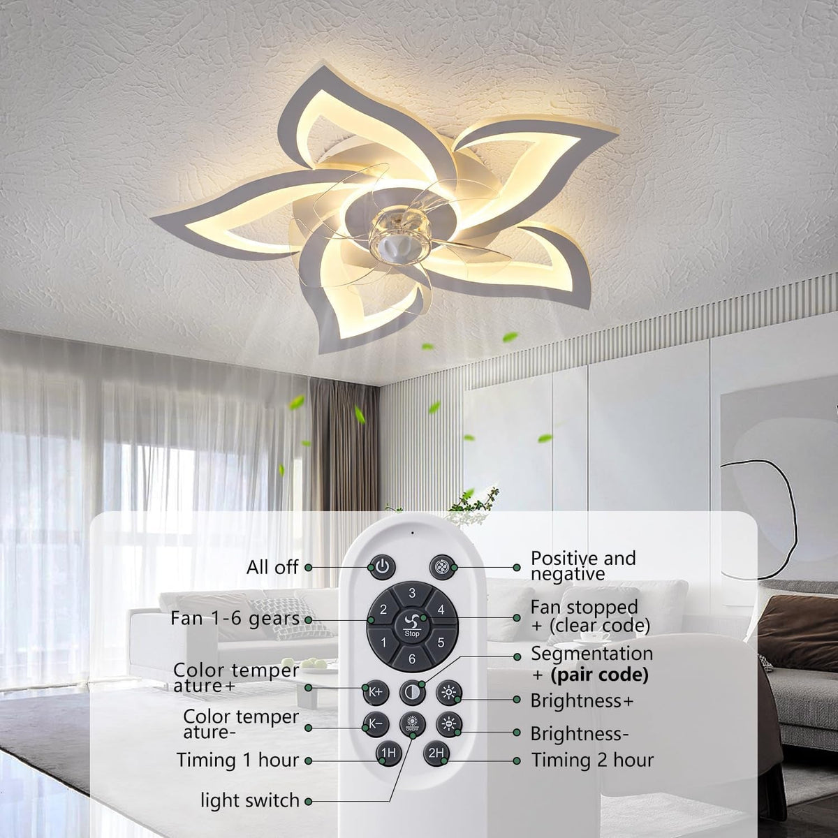 Twenty Four Inch White LED Reversible Ceiling Fan With Lights