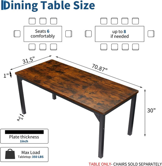 Brown 71 Inch Industrial Dining Table Solid Frame Construction