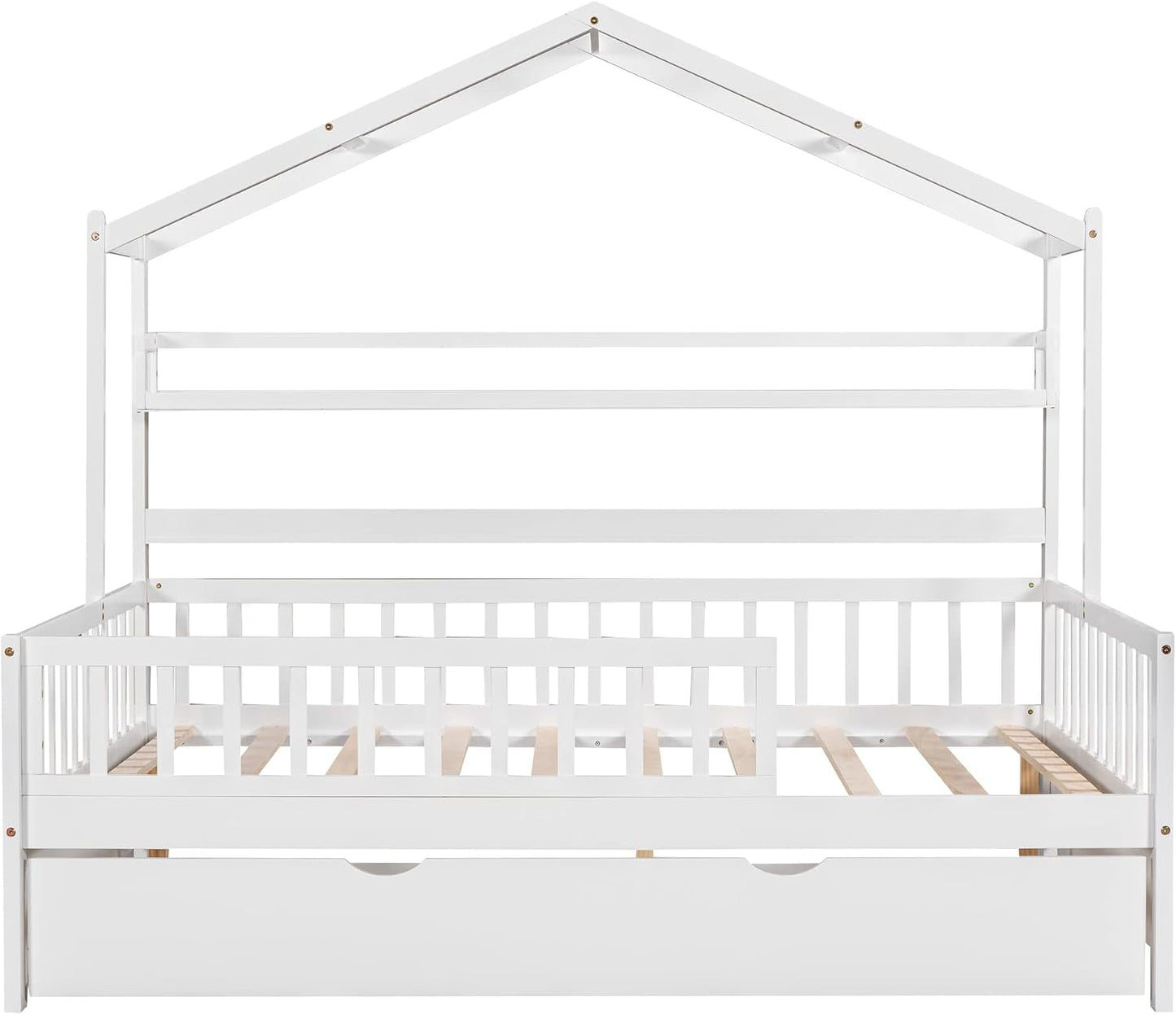 FullSize White Wooden Playhouse Trundle Bed Storage