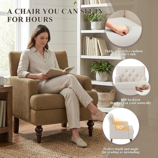 Brown Upholstered Accent Chair With Thick Cushions
