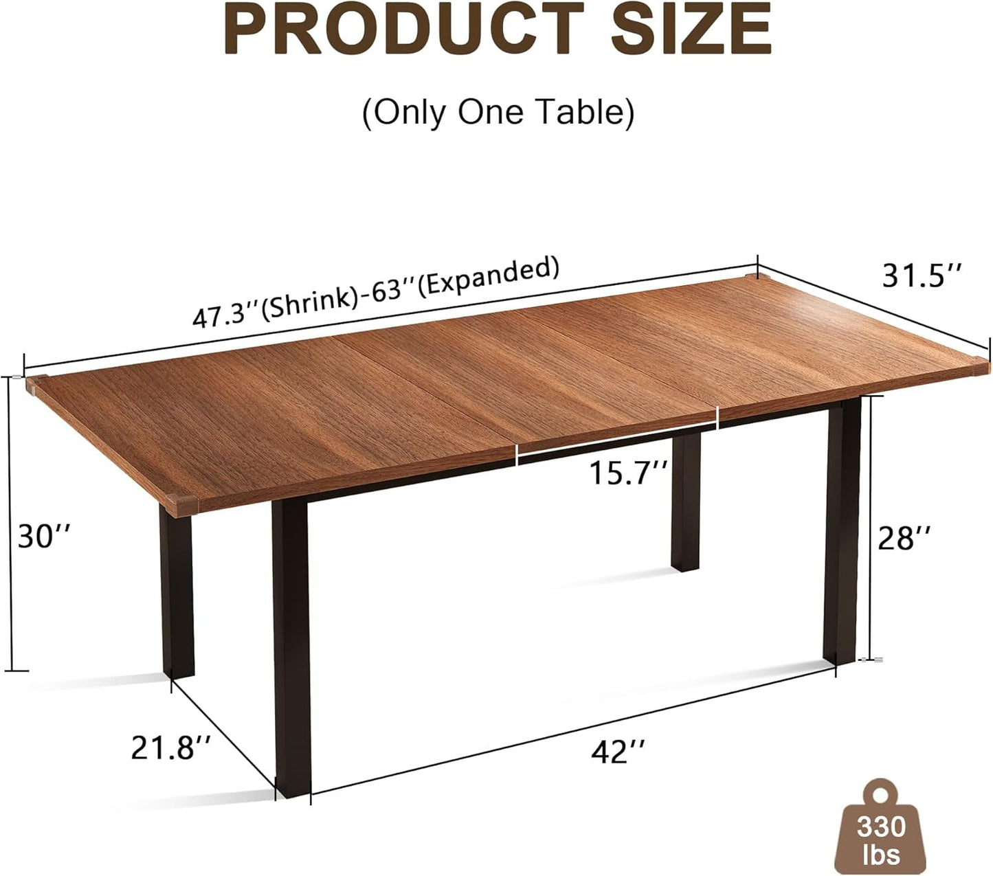 63 Inch Extendable Dining Table Classic Rustic Chic