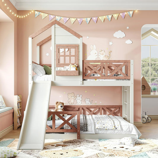 Twin Over Full Bunk Bed Playhouse With Slide Loft Storage
